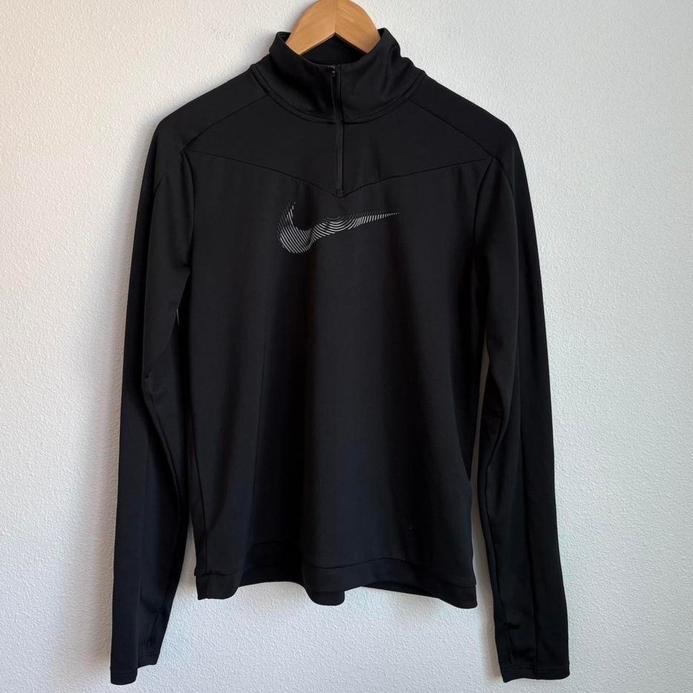 Nike Running Dri-FIT Womens Quarter Zip Pullover Black Graphic Swoosh Size M